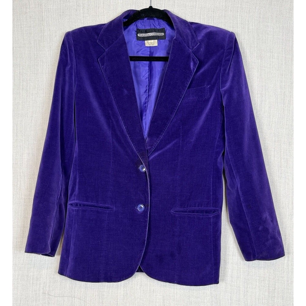 Velvet Blazer Jacket Women's Sz 8 Potomac Collection Purple Two Button Vintage